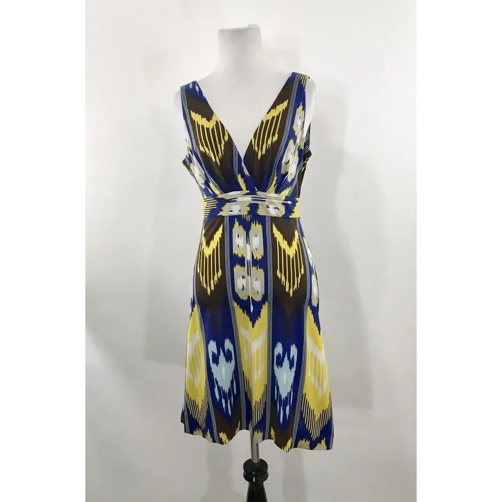 Tory Burch Dress Baja Blue White Brown Multi Dress Flare S‎